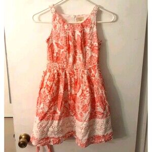 STRAWBERRY FAIR Dress Girls 8 White & Pink Cotton Floral With Embroidered Trim